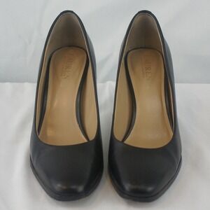 Lauren Ralph Lauren Logo Womens 8B Black Leather Round Toe Stiletto Pumps Heels
